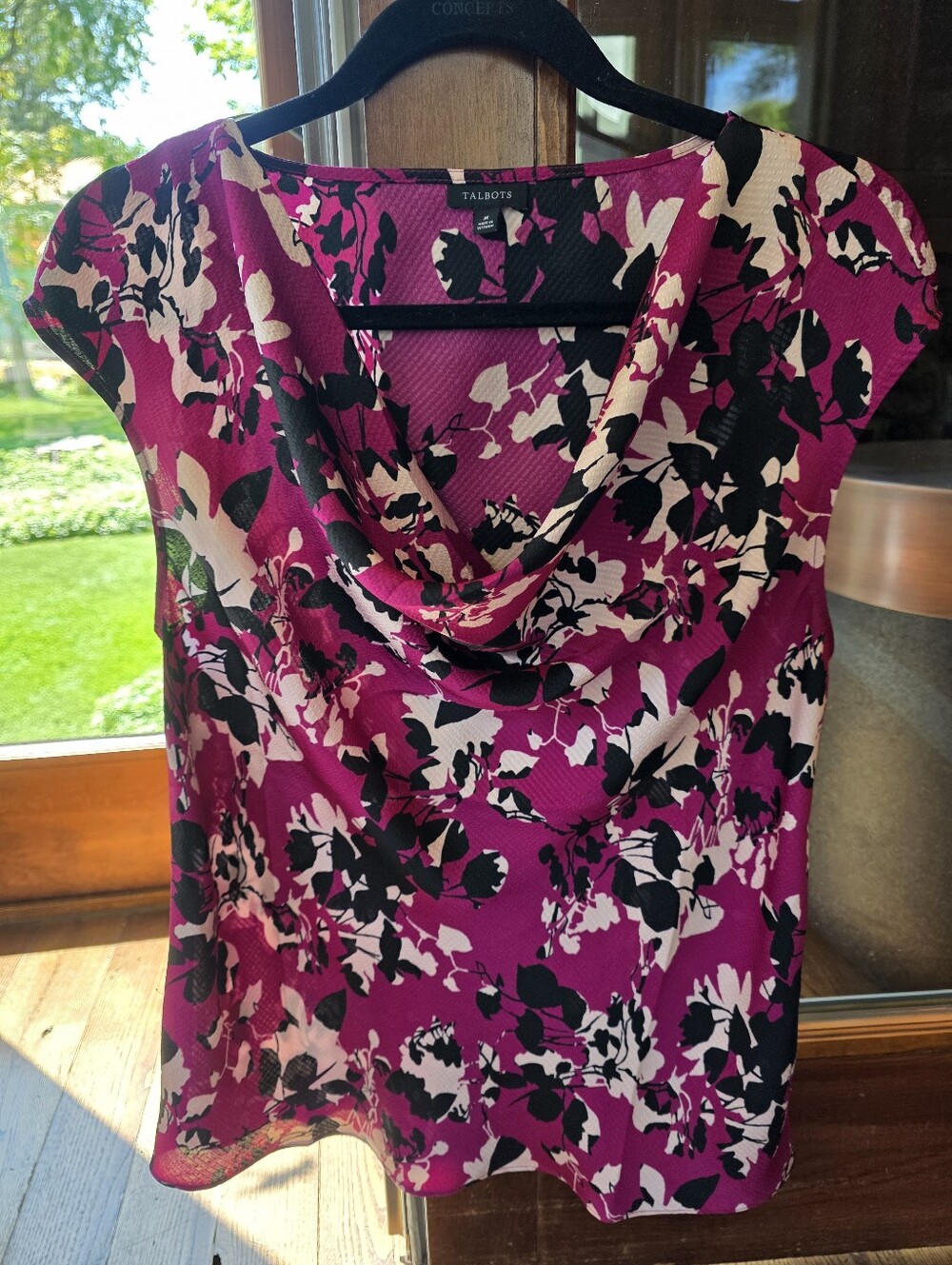 Talbots Fuschia Floral Cowl-Neck Top Size Medium Like New
